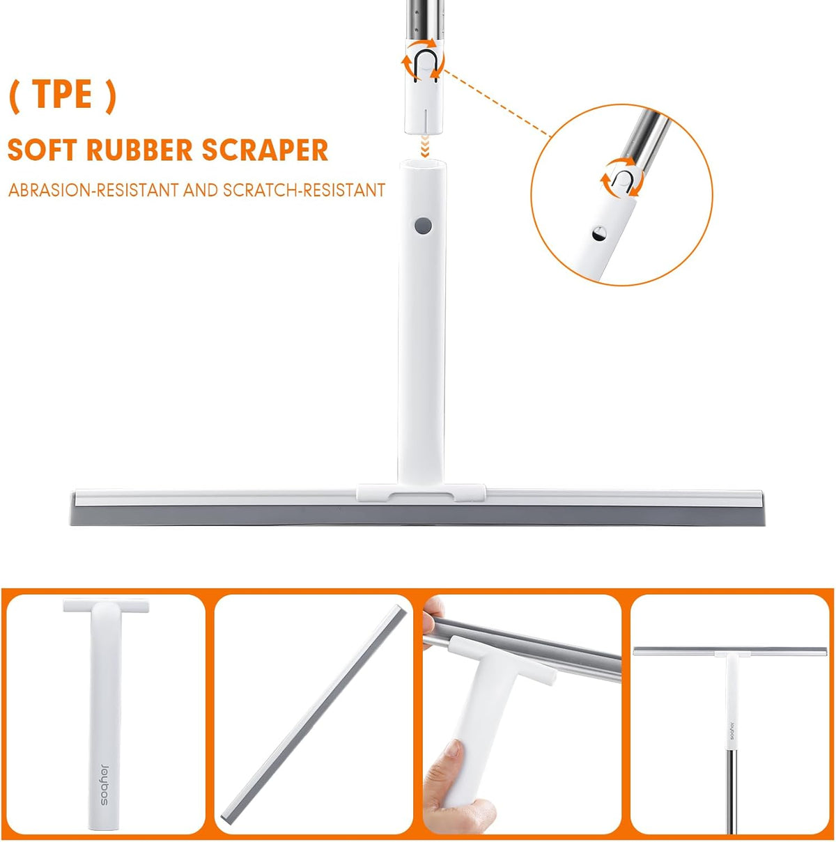 Rubber Floor Squeegee for Smooth Surface Concrete Floor, Tile Floor, Heavy Duty Garage Shower Floor