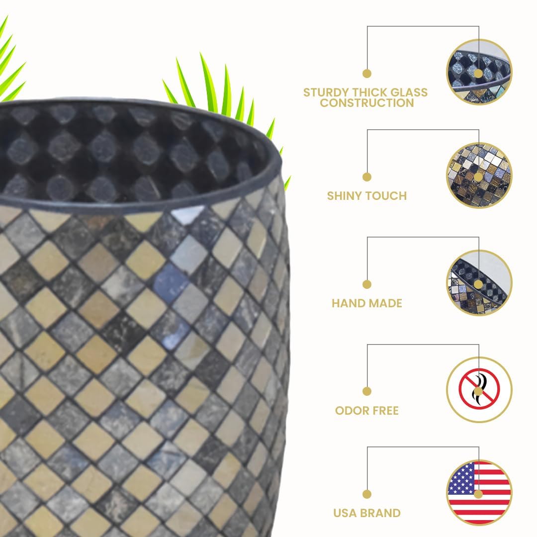 Escenzy Modern Bathroom Trash Can Mosaic Glass 5L | Decorative Small Garbage Can | 7" x 10" |