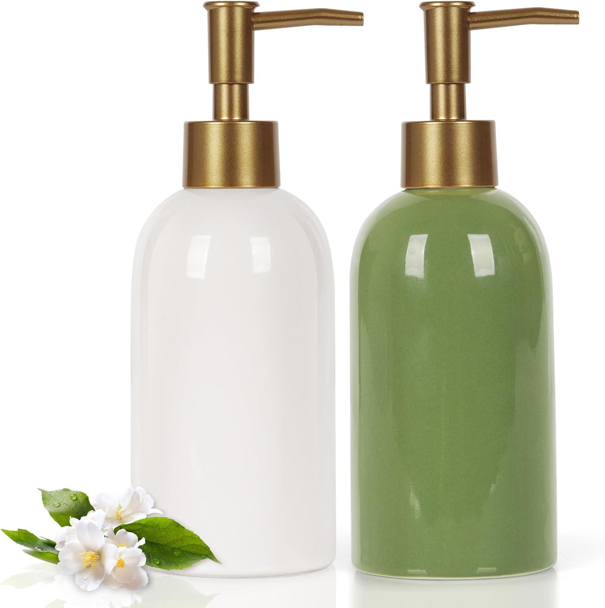 Natheeph 2PC 14OZ Ceramic Soap Dispenser Ceramic Soap Pump Dispenser Can Fill Liquid for