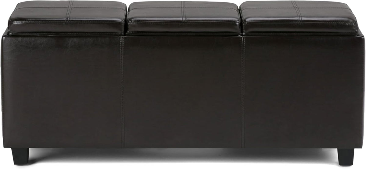 SIMPLIHOME Avalon 42 inch Wide Contemporary Rectangle Storage Ottoman in Tanners Brown Vegan Faux