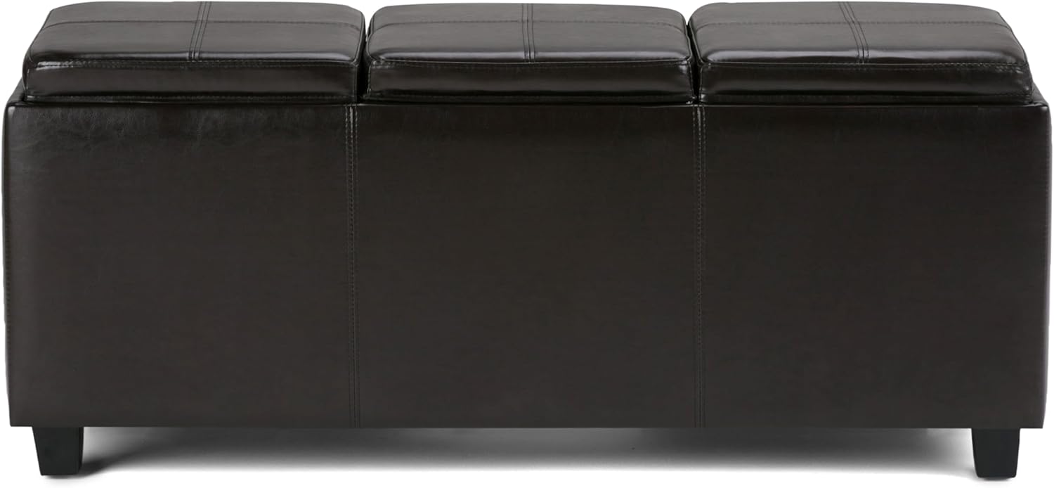 SIMPLIHOME Avalon 42 inch Wide Contemporary Rectangle Storage Ottoman in Tanners Brown Vegan Faux