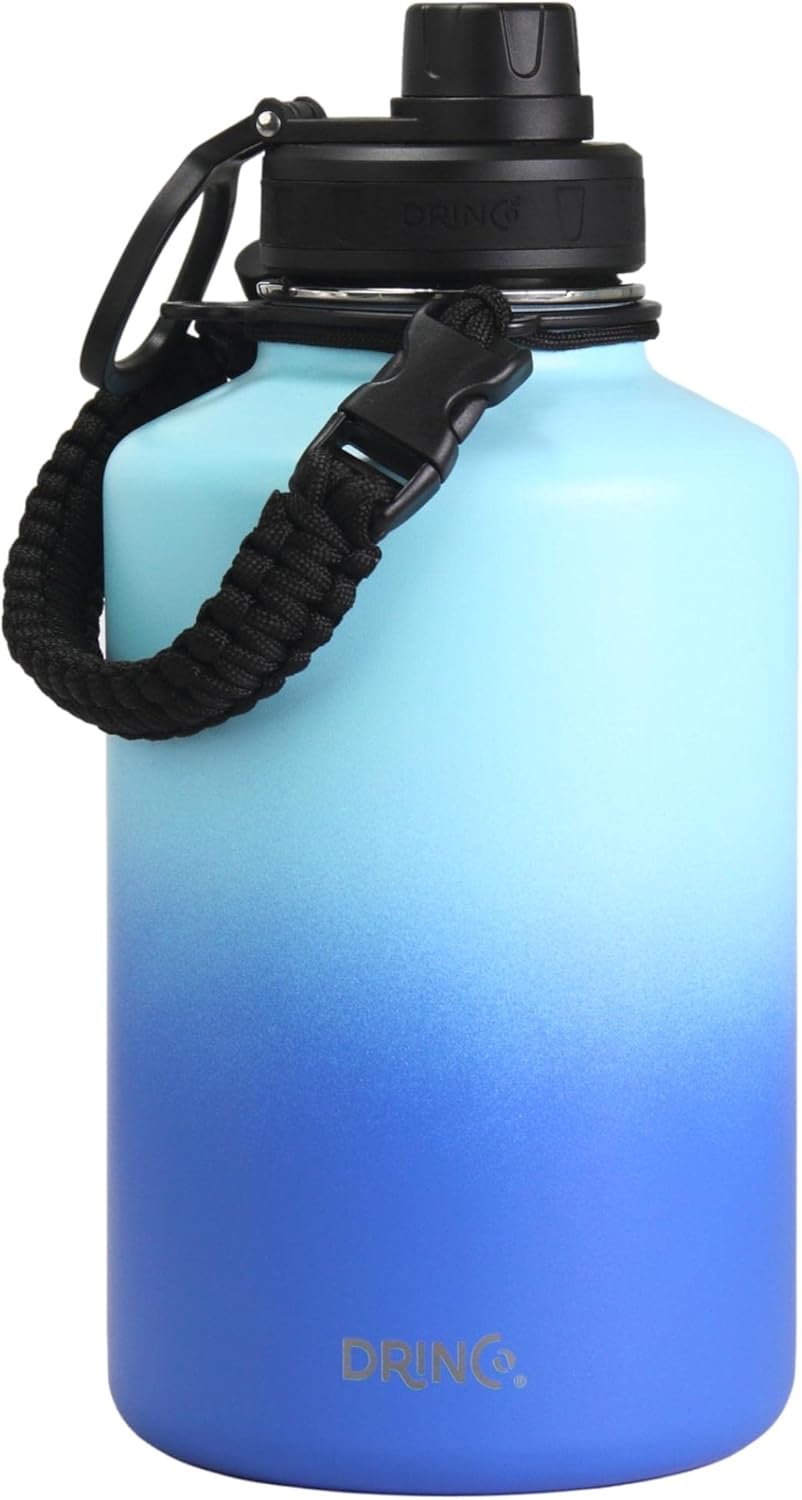 DRINCO Stainless Steel Water Bottle Spout Lid Vacuum Insulated Double Wall Water Bottle(64oz 40oz