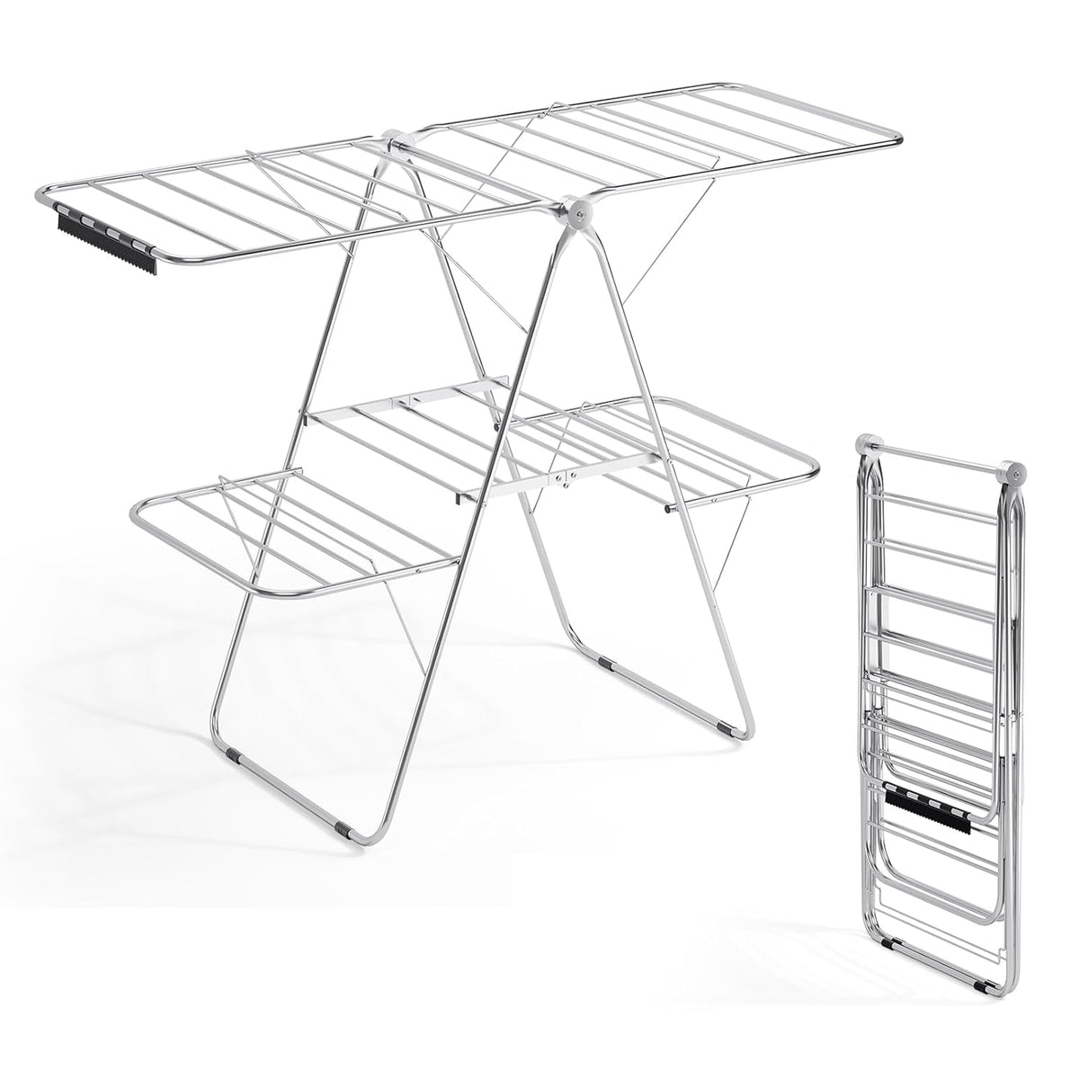 APEXCHASER Clothes Drying Rack with 4 Wings, Stainless Steel Drying Rack Clothing with Sock Clips