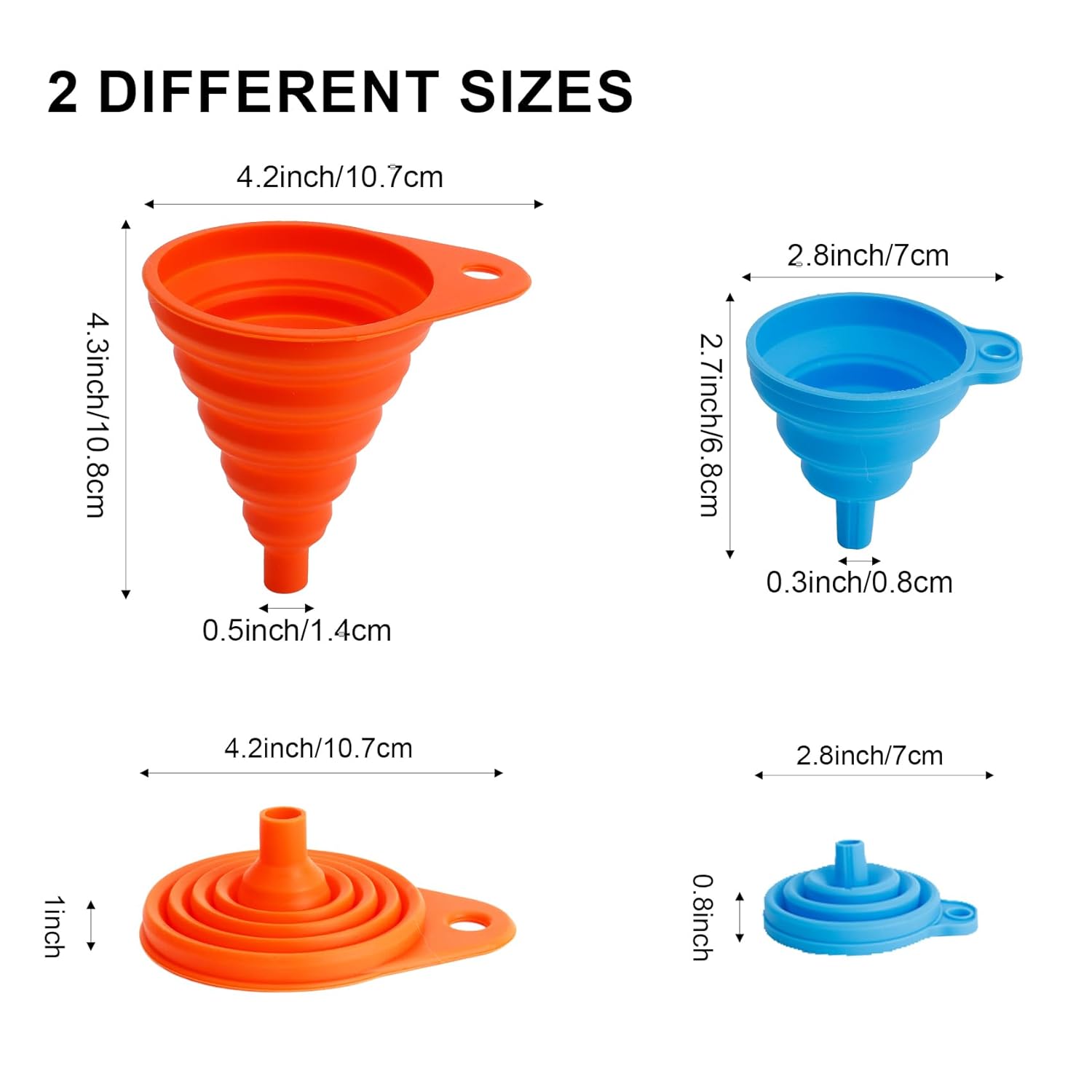 Kitchen Funnel Set of 6, Food Grade Foldable Small and Large Funnel Colorful Silicone Collapsible