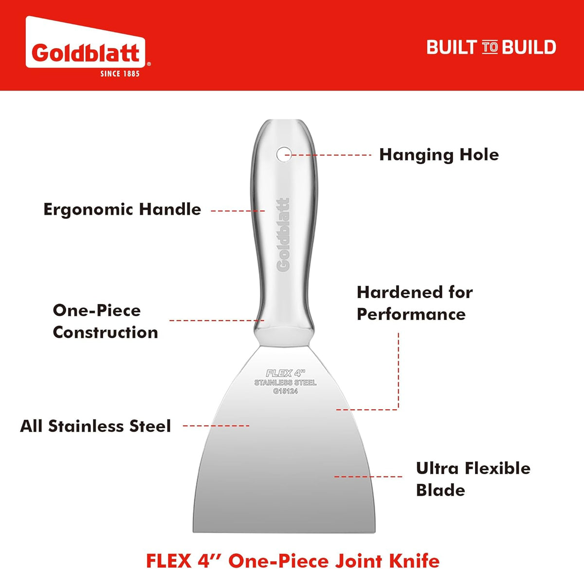 Goldblatt 4" Putty Knife, One-Piece Paint Scraper Tool, All Stainless Steel Joint Knife with