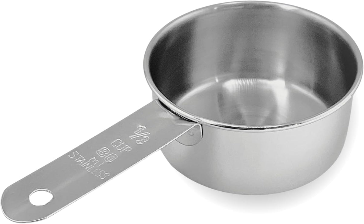 1/3 Cup Stainless Steel Measuring Cup | Sturdy Metal 80 ml | 80 cc | 3 oz | Single Cup for Wet and