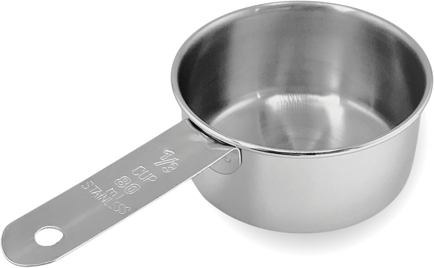 1/3 Cup Stainless Steel Measuring Cup | Sturdy Metal 80 ml | 80 cc | 3 oz | Single Cup for Wet and