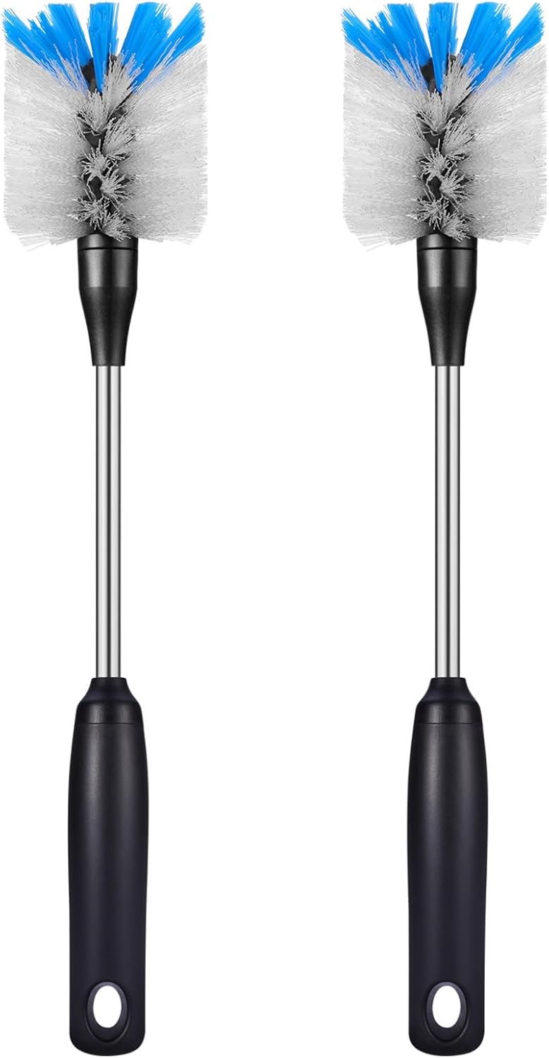 Stainless Steel Bottle Brush with Replaceable Head, 2 Pack Long Handle Scrubbing Brush for Water