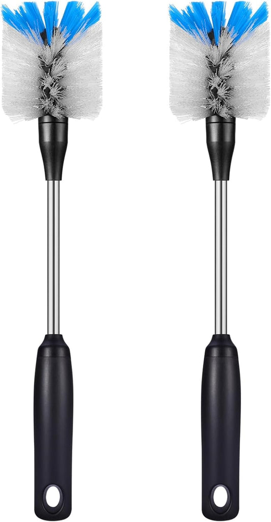 Stainless Steel Bottle Brush with Replaceable Head, 2 Pack Long Handle Scrubbing Brush for Water