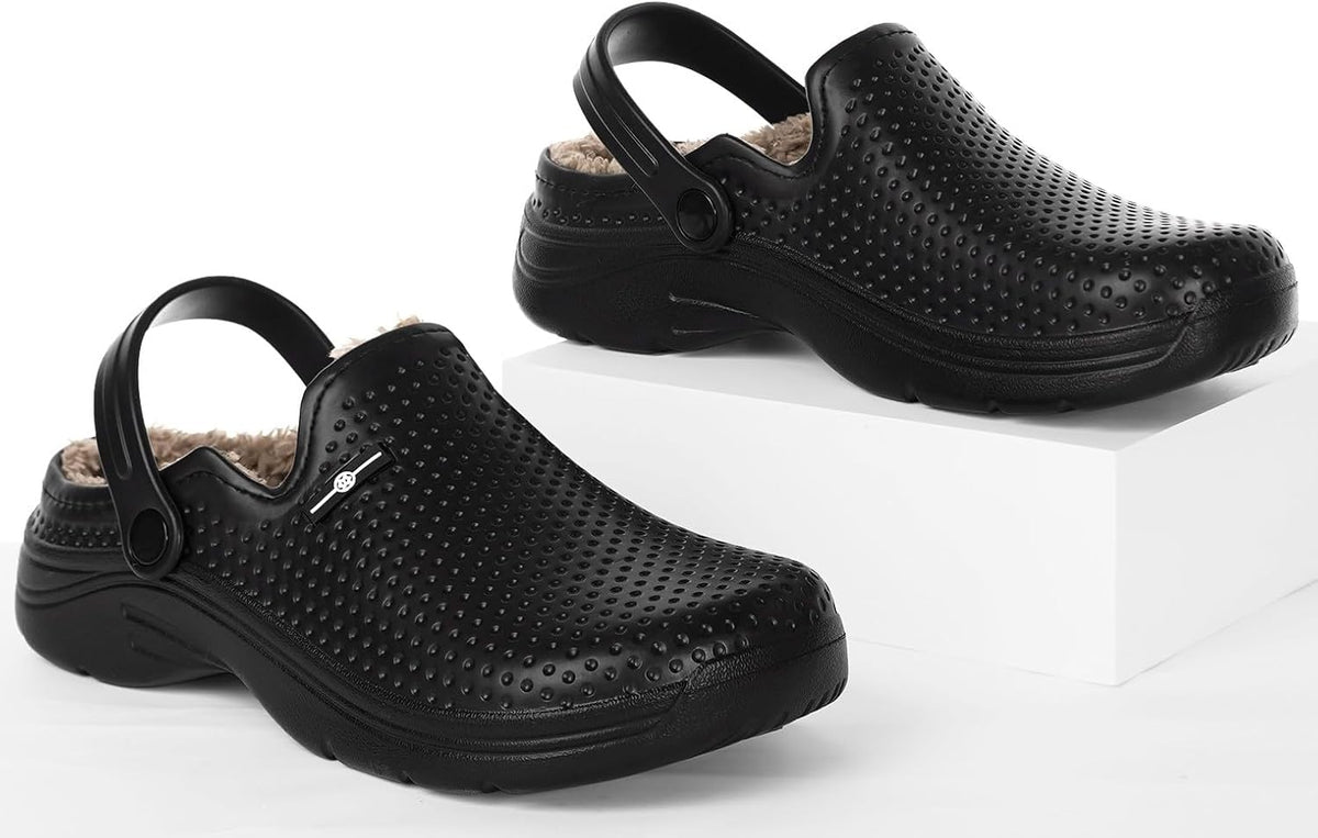 Womens Mens Fur Lined Clogs Waterproof Garden Shoes Winter Warm Fleece Lining Fuzzy House Home