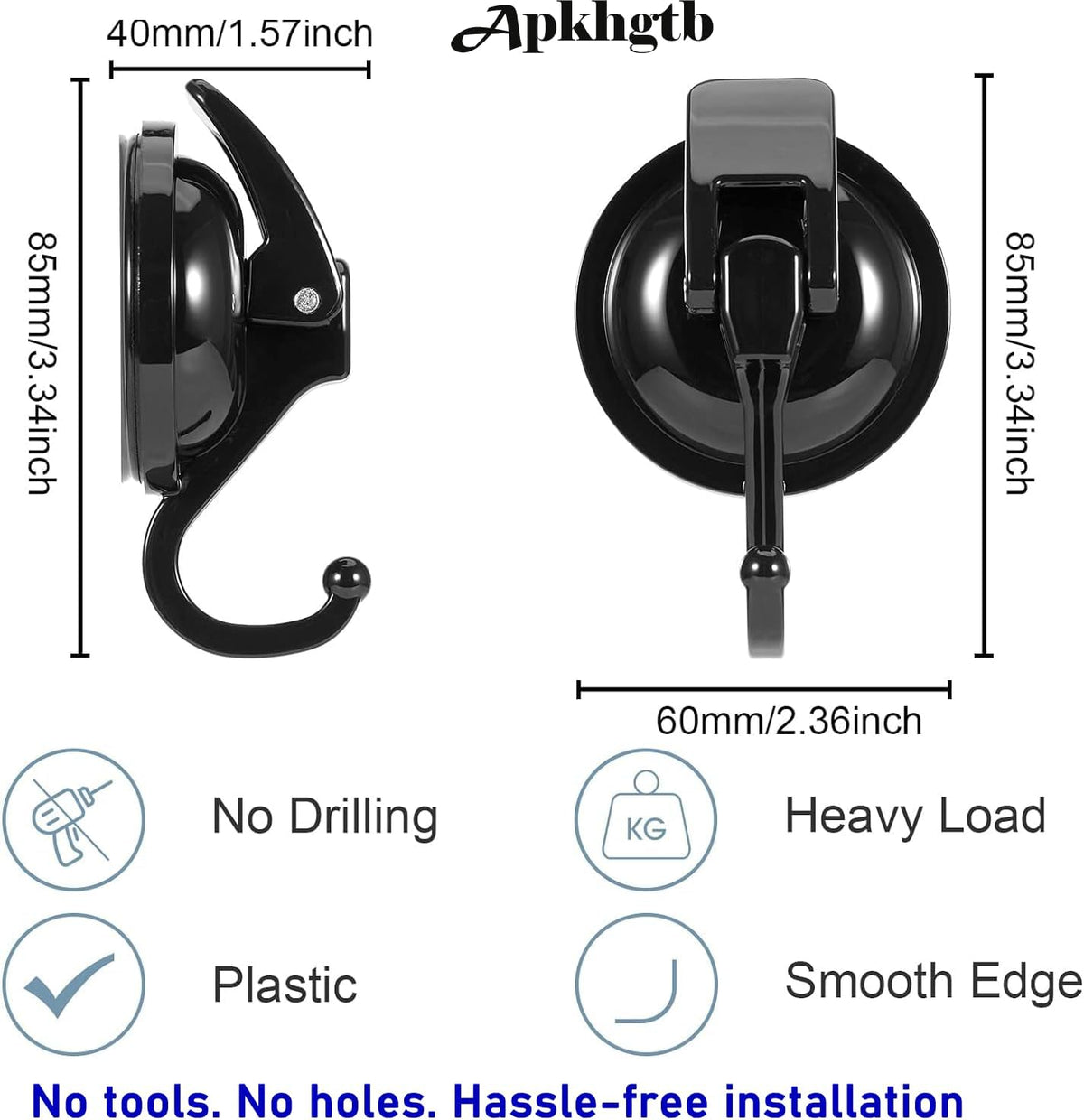 Wreath Cup Hook, Easy to Install and Remove, No Hole Punched,Black- Plated Plished Super Suction