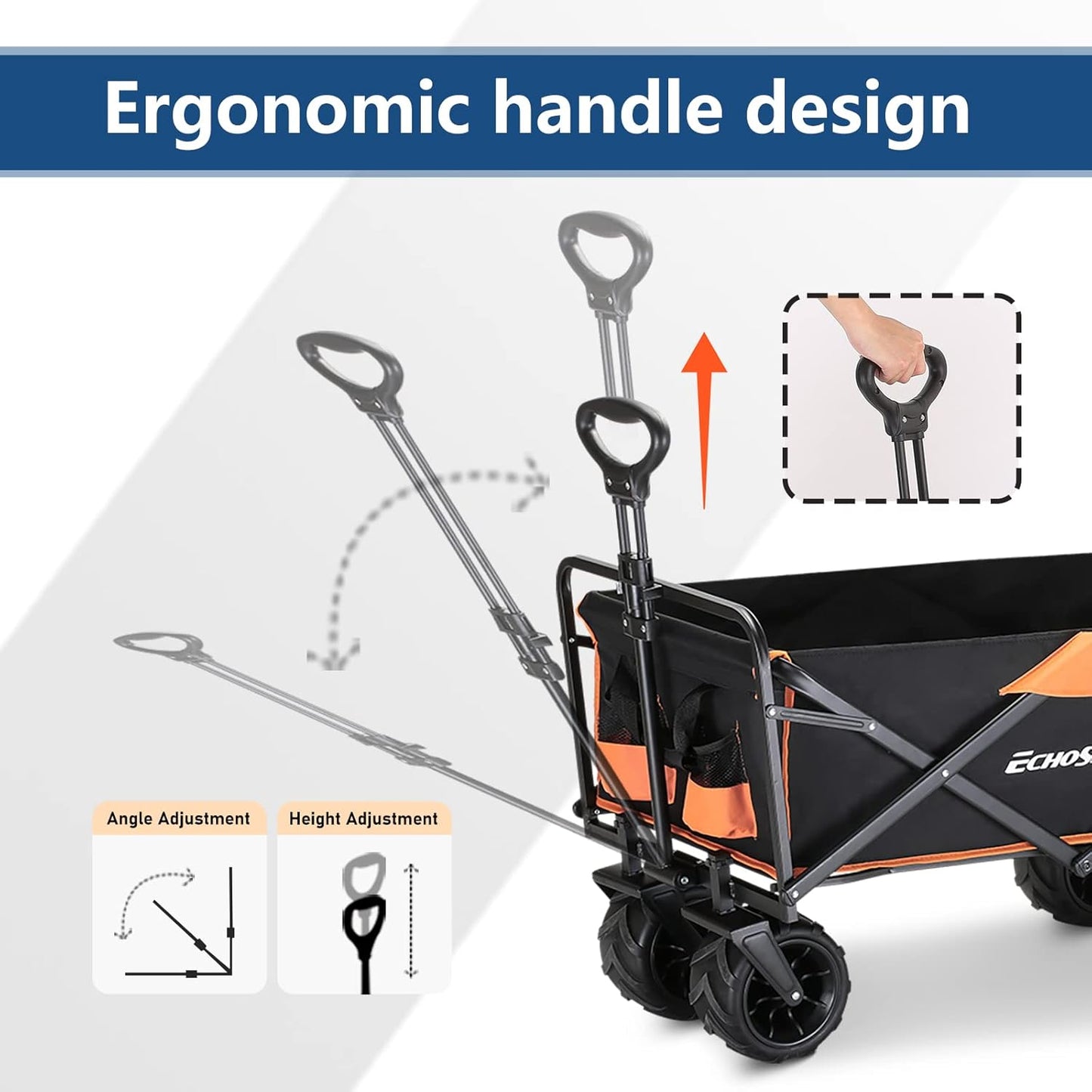 EchoSmile Heavy Duty 350 Lbs Capacity Collapsible Wagon, Outdoor Folding Camping Wagons, Grocery
