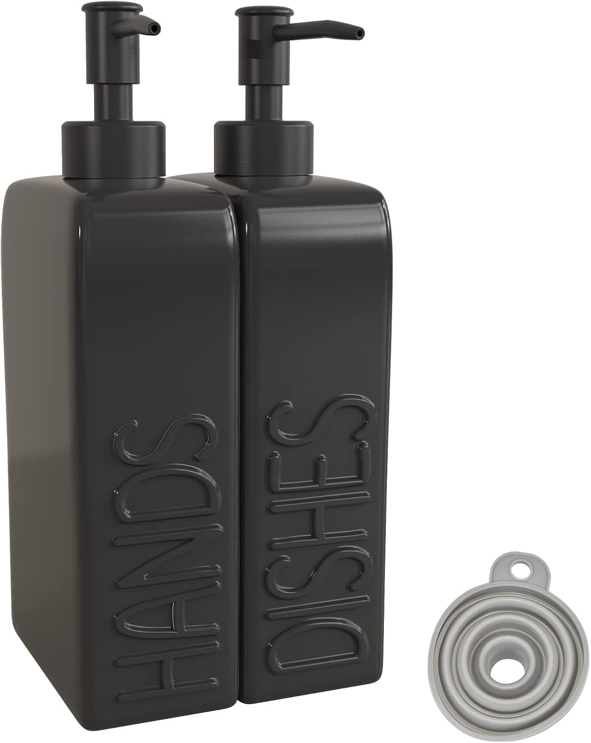 Ceramic Soap Dispenser Set, 2 Pack Kitchen Dispenser with Funnel, Non-Slip Silicone Pads, Liquid