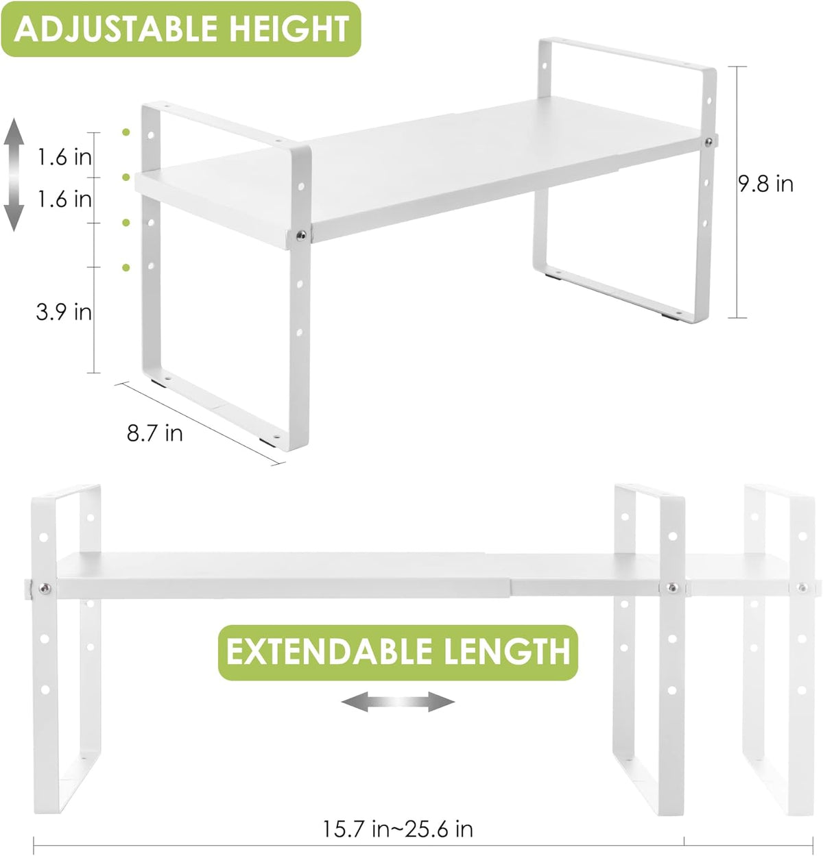 Expandable Cabinet Shelf Organizer Rack, Stackable Kitchen Counter Storage Shelves Stand