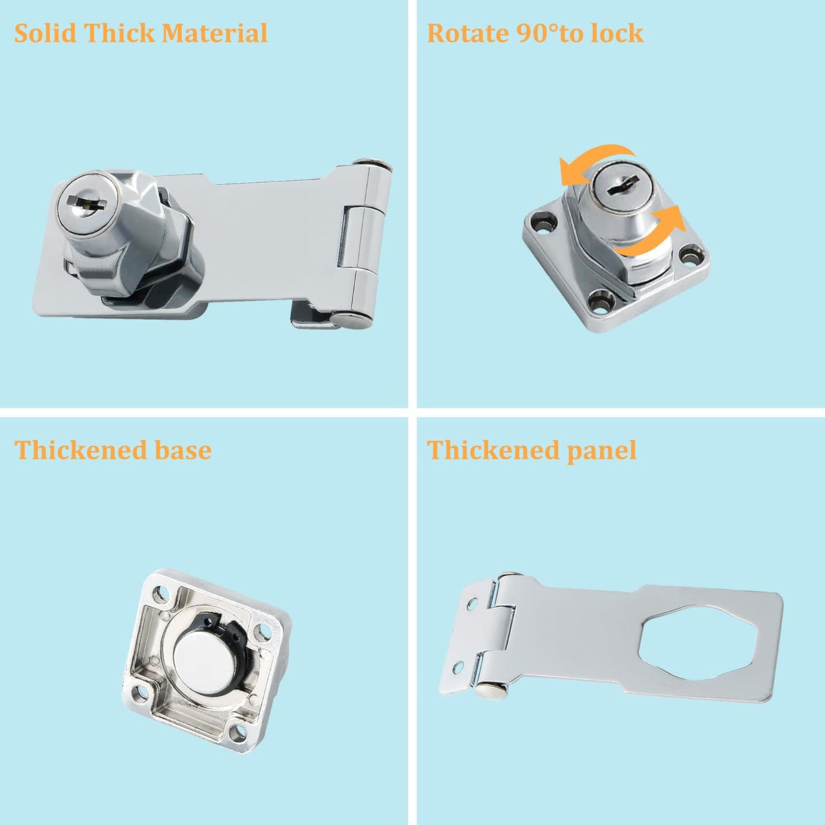 Alise Keyed Hasp Lock,3 Inch Safety Packlock Clasp Hasp Lock Latch with Lock,Door Hinge Lock with