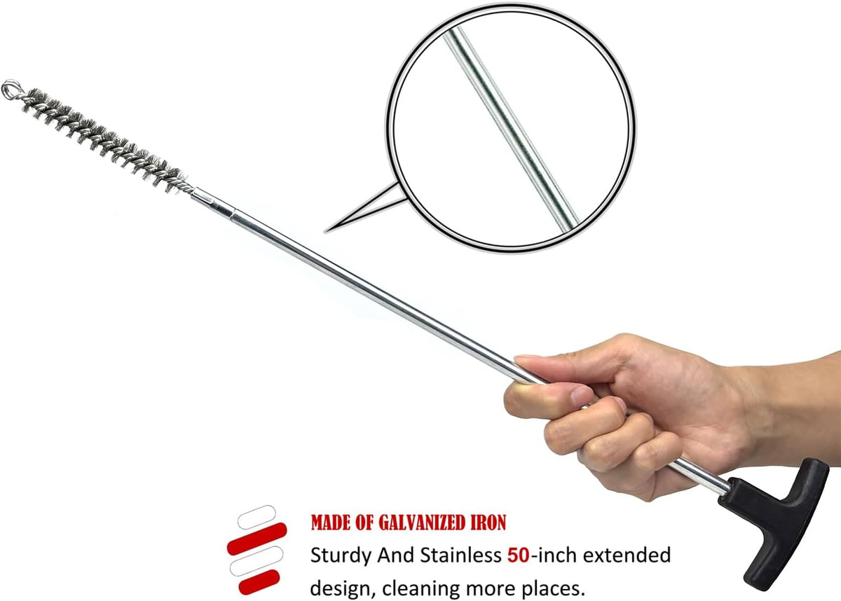 50 in Pipe Cleaning Brush Set with Stainless Steel Bristles, Wire Brush with 4pcs Galvanized Rod