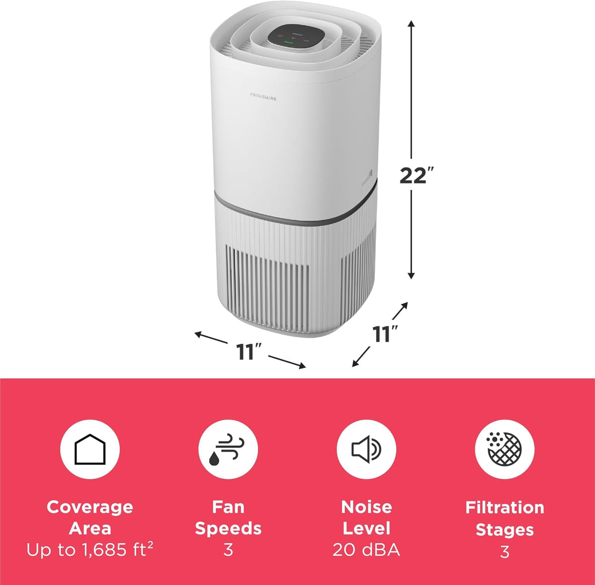 Frigidaire PureA300 XL HEPA Air Purifier with Wi-Fi for Large Rooms, Covers up to 1,685 Sq. Ft.