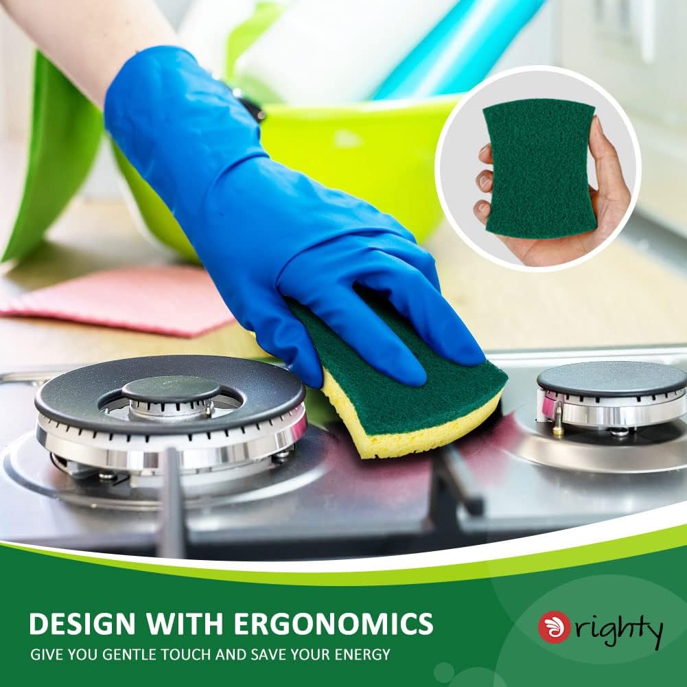 ORIGHTY Heavy Duty Cellulose Scrub Sponges Kitchen, Powerful Scrubbing & Cleaning, Suitable for