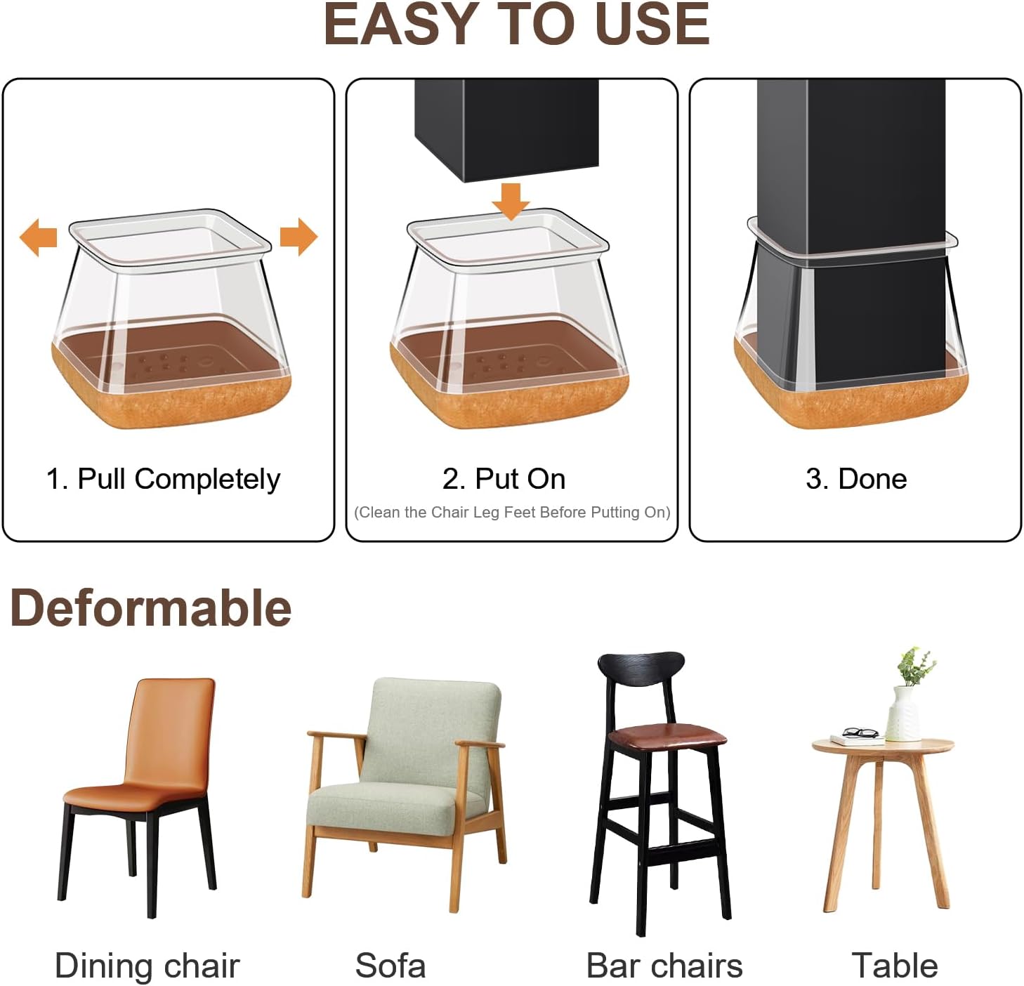 20 Pcs Chair Leg Floor Protectors for Hardwood Floors, Clear Rubber Furniture Sliders with Felt