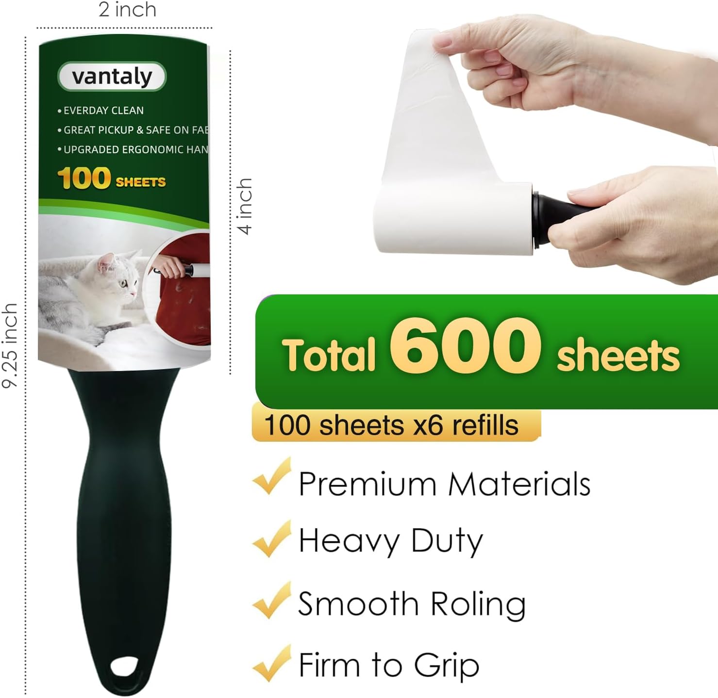 Lint Rollers for Pet Hair Extra Sticky, 600 Sheets Value Set Lint Roller with 2 Upgraded Handles, 6