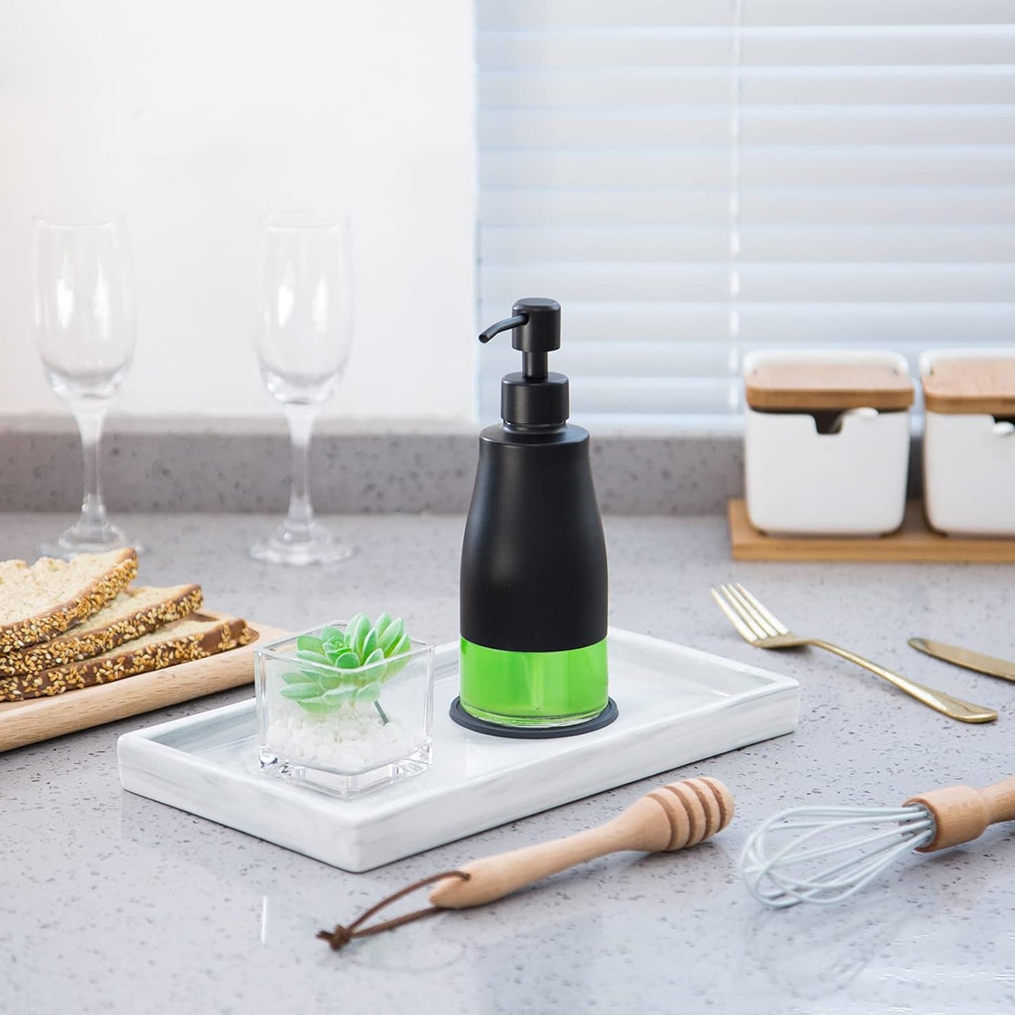 Gaussra Black Soap Dispenser with Coasterand Stickers, Refillable Liquid Stainless Steel Soap