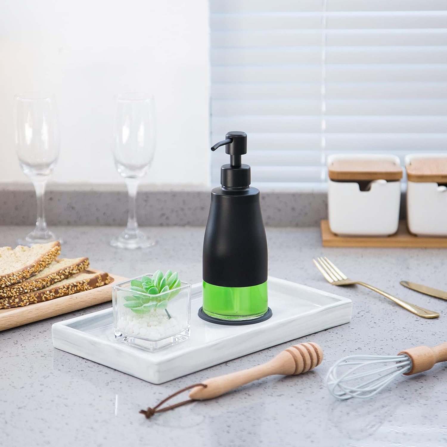 Gaussra Black Soap Dispenser with Coasterand Stickers, Refillable Liquid Stainless Steel Soap