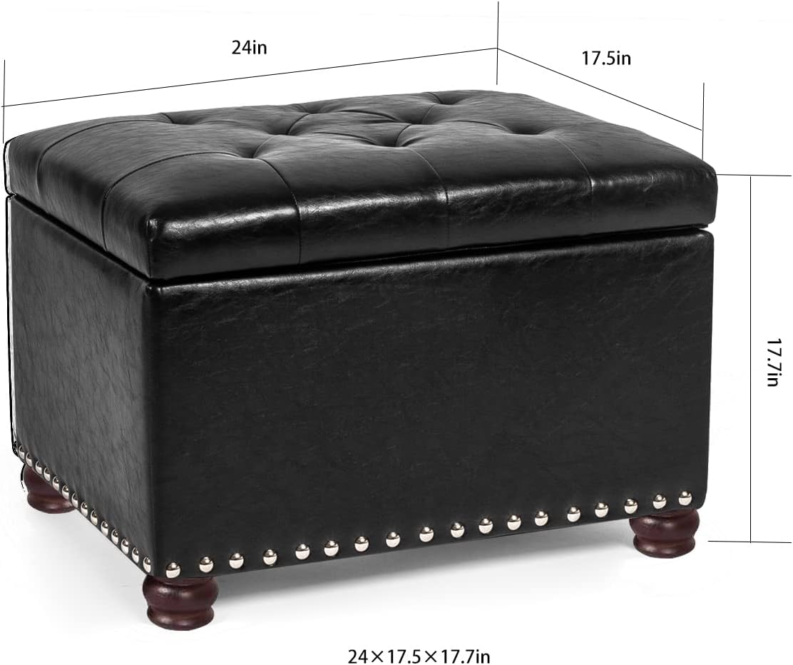 Joveco Leather Storage Ottoman, 24" Rectangle Tufted Foot Rest Stool, for Living Room Bedroom