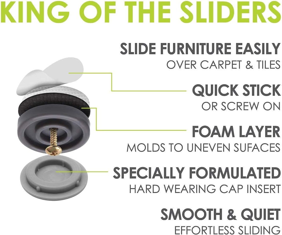 GorillaGlides 1 Inch Chair Sliders/Furniture Floor Protectors (16 Furniture Glides) Self-Adhesive