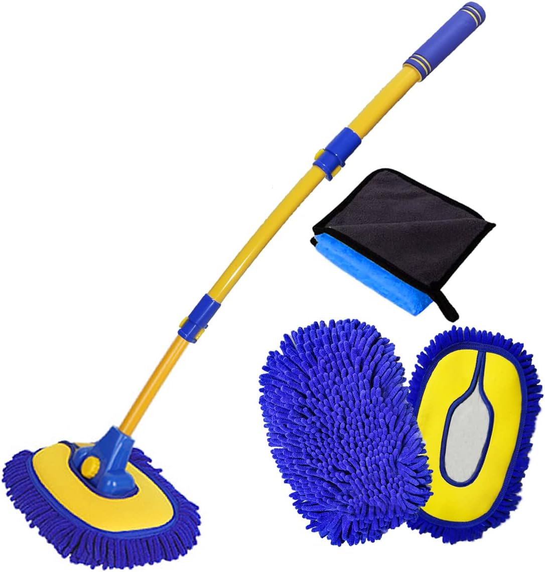 Car Wash Brush with Long Handle, Microfiber Towels Car Wash Kit Cleaning Supplies, Car Wash Mop