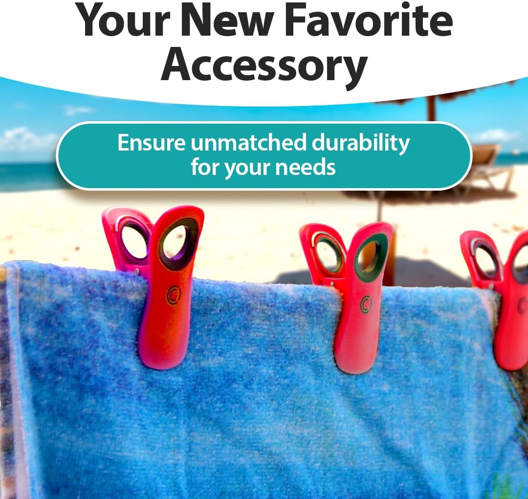 CoreClips Towel Clips for Beach Chairs - Set of 4 Pool Towel Holder Clips for Lounge Chairs on