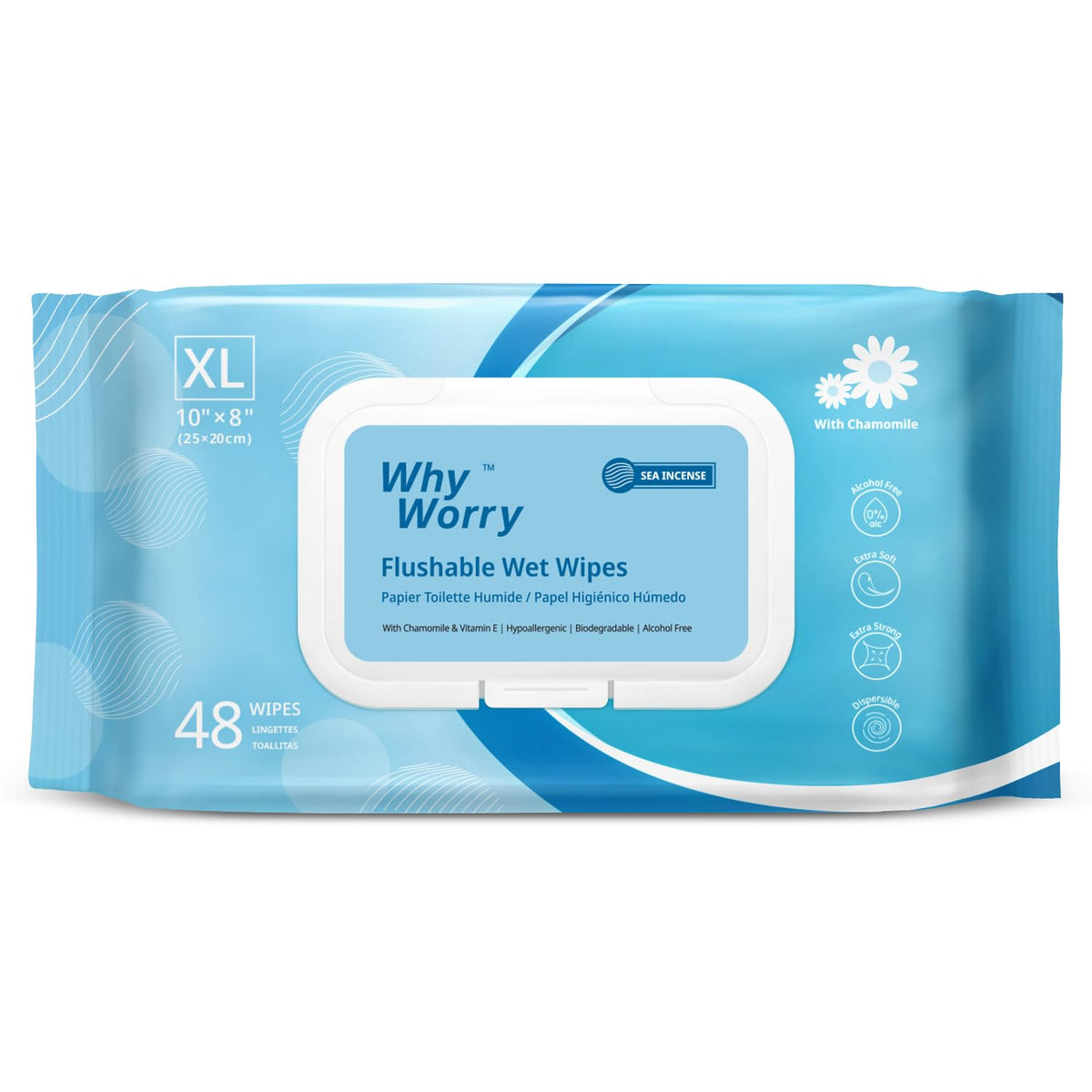 WhyWorry Flushable Wipes for Adults, Extra Large 8"x10" Butt Wipes for Toilet & Personal Cleansing