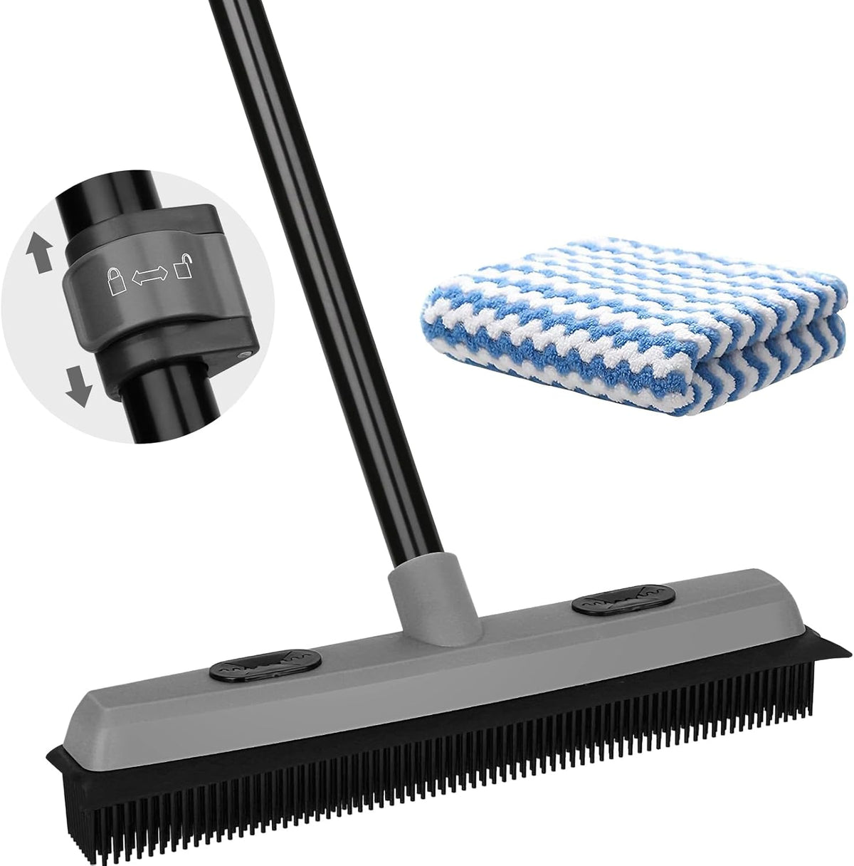 Pet Hair Removal Rubber Broom with Squeegee, Carpet Rake for Pet Hair with 59" Telescoping Long