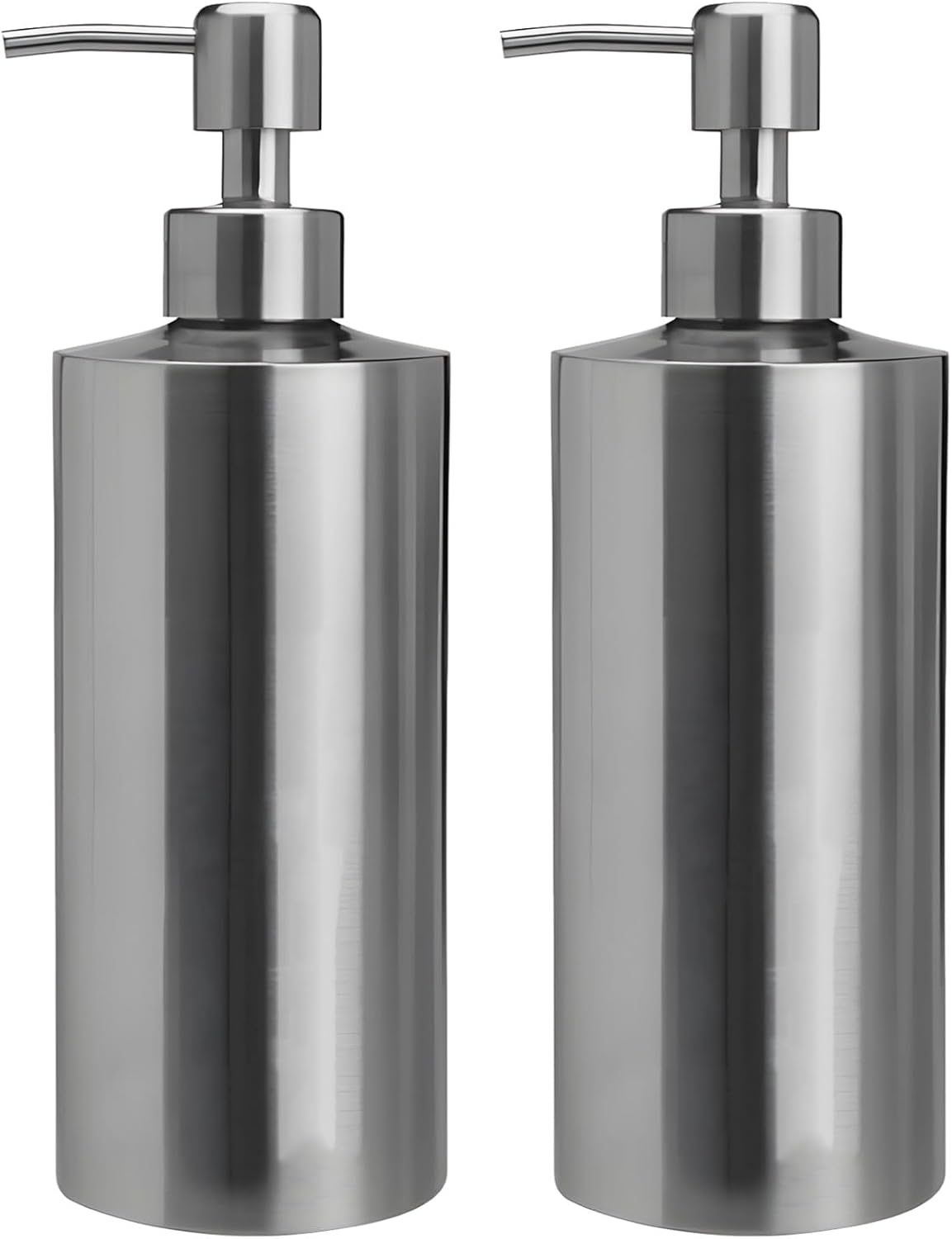 2 Pcs Large 304 Stainless Steel Soap Dispensers, 18.6 fl oz/550 ml Refillable Liquid Pump Bottles