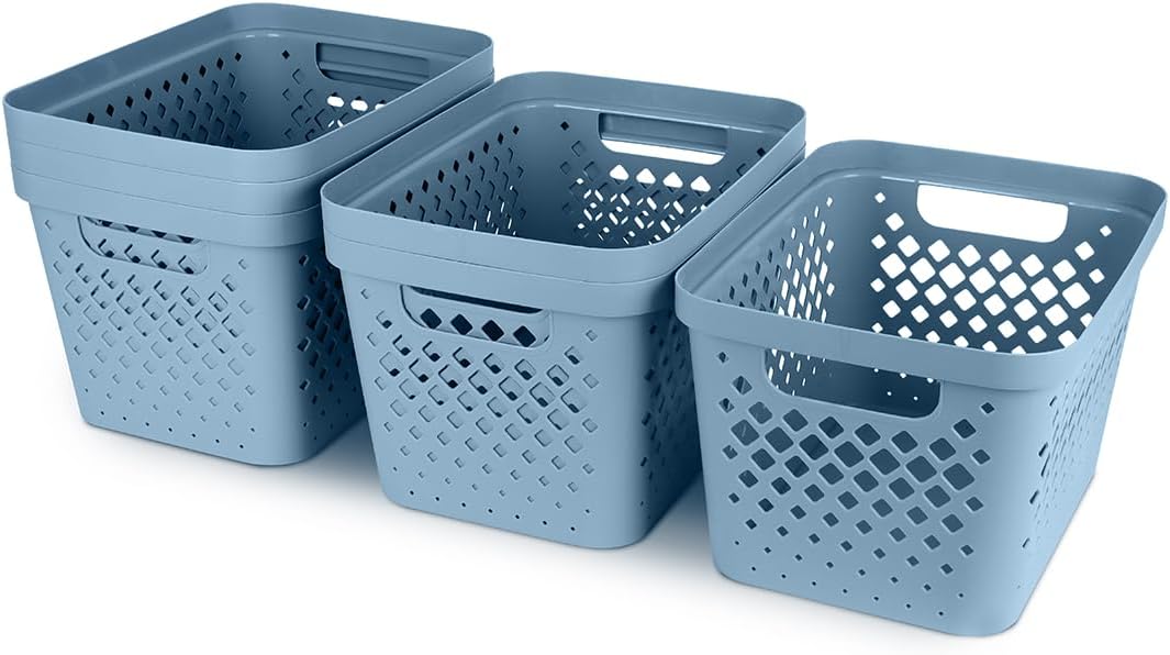 Glad Plastic Storage Basket Set, Value Pack of 6 | Open Storage Bins for Shelves, Bathroom, Pantry