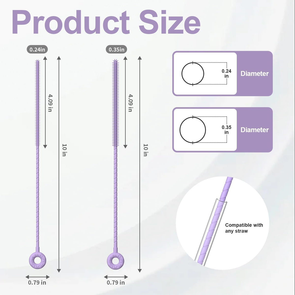 YOTIME Silicone Straw Cleaner Brush, 2 Pcs Reusable Straw Brush(6mm+9mm) for Cleaning Narrow & Wide