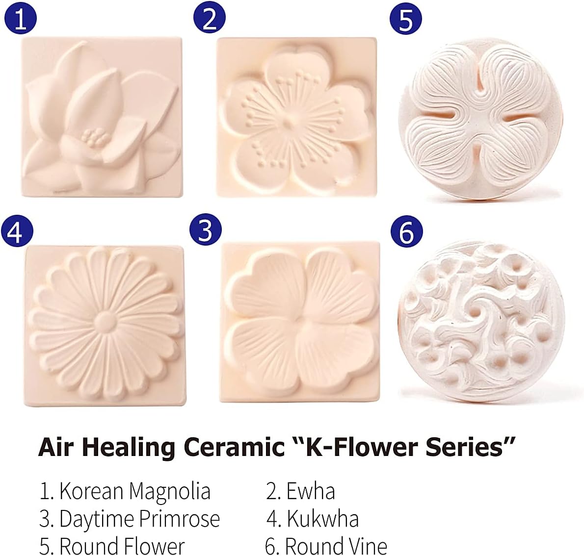 Stone Diffuser-Korean flowers 4 Square tiles, One Set-Odor Eliminator, Air Purifying, Humidity