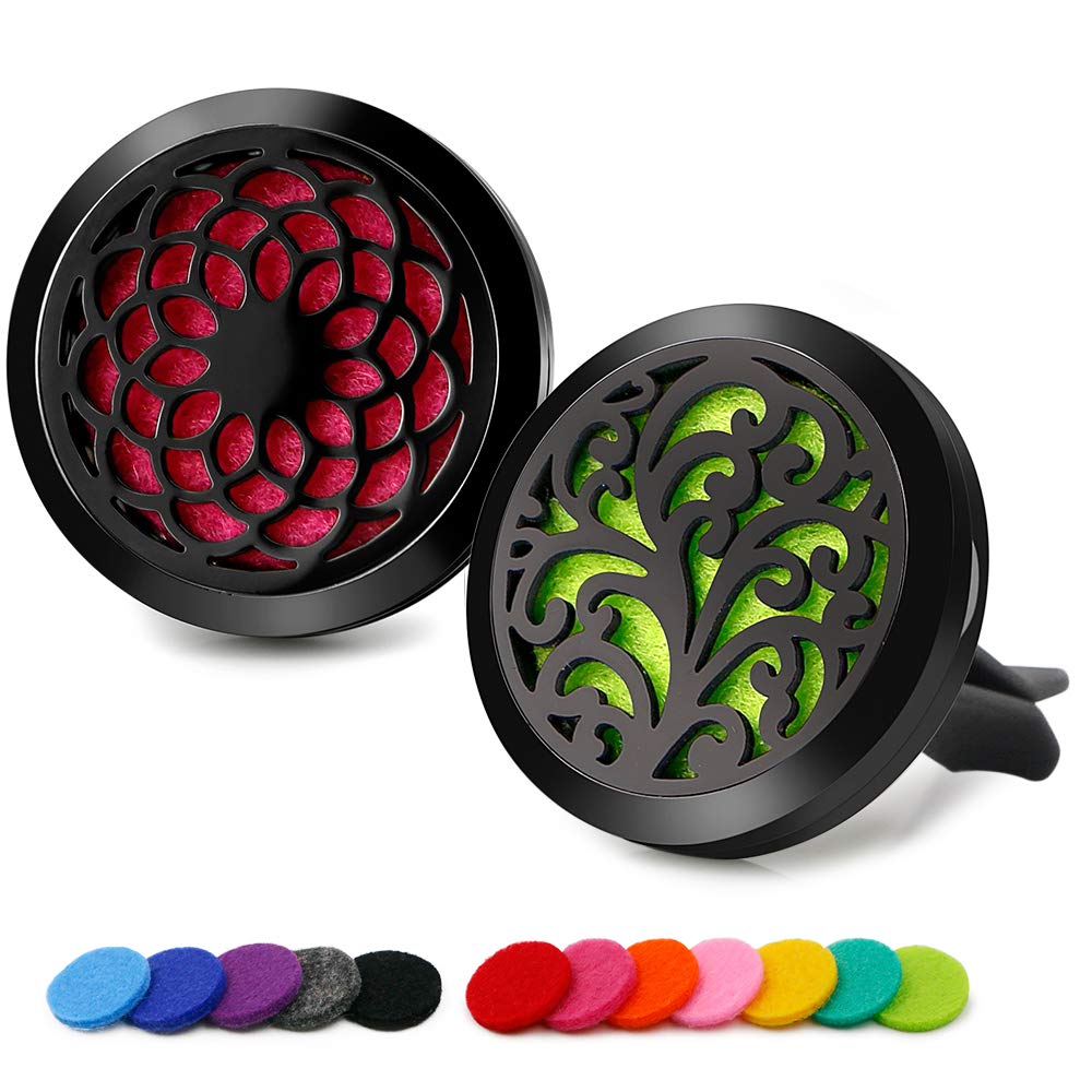 2PCS 30mm Car Aromatherapy Essential Oil Diffuser Stainless Steel Black Locket with Vent Clip 12