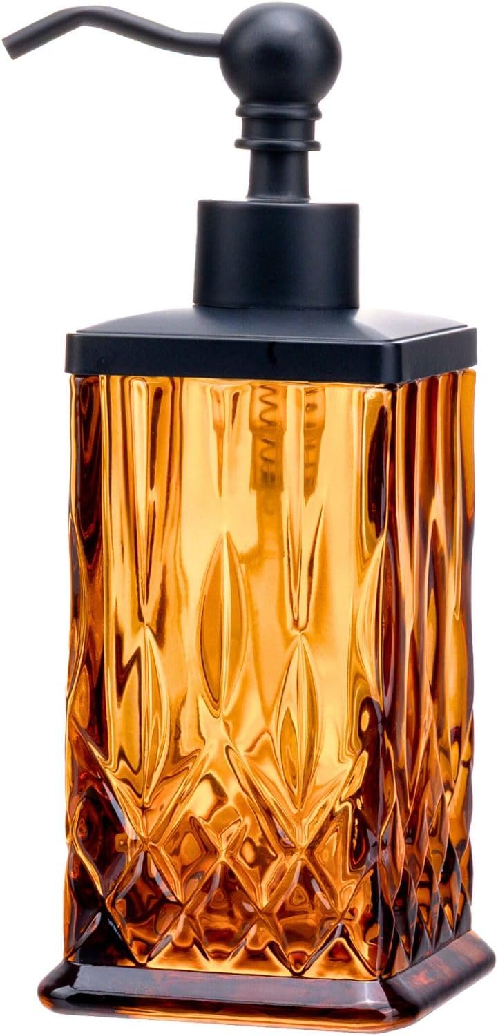10Oz Amber Glass Soap Dispenser,Heavy Glass & Leak-Proof Rust-Resistant Pump for Kitchen Dish Soap