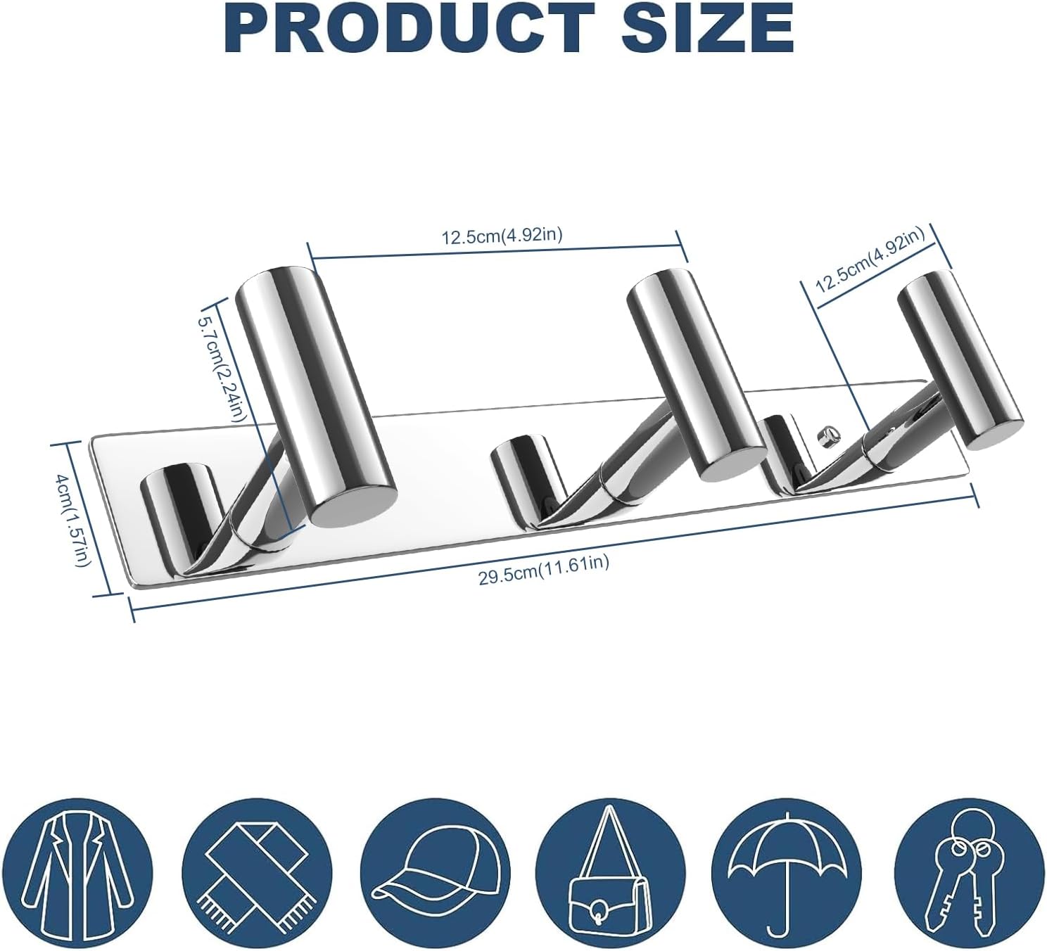 VAEHOLD Hat and Coat Wall Mount Rack - Hooks for Robes, Bags, Keys, and Towels - Bathroom Towel
