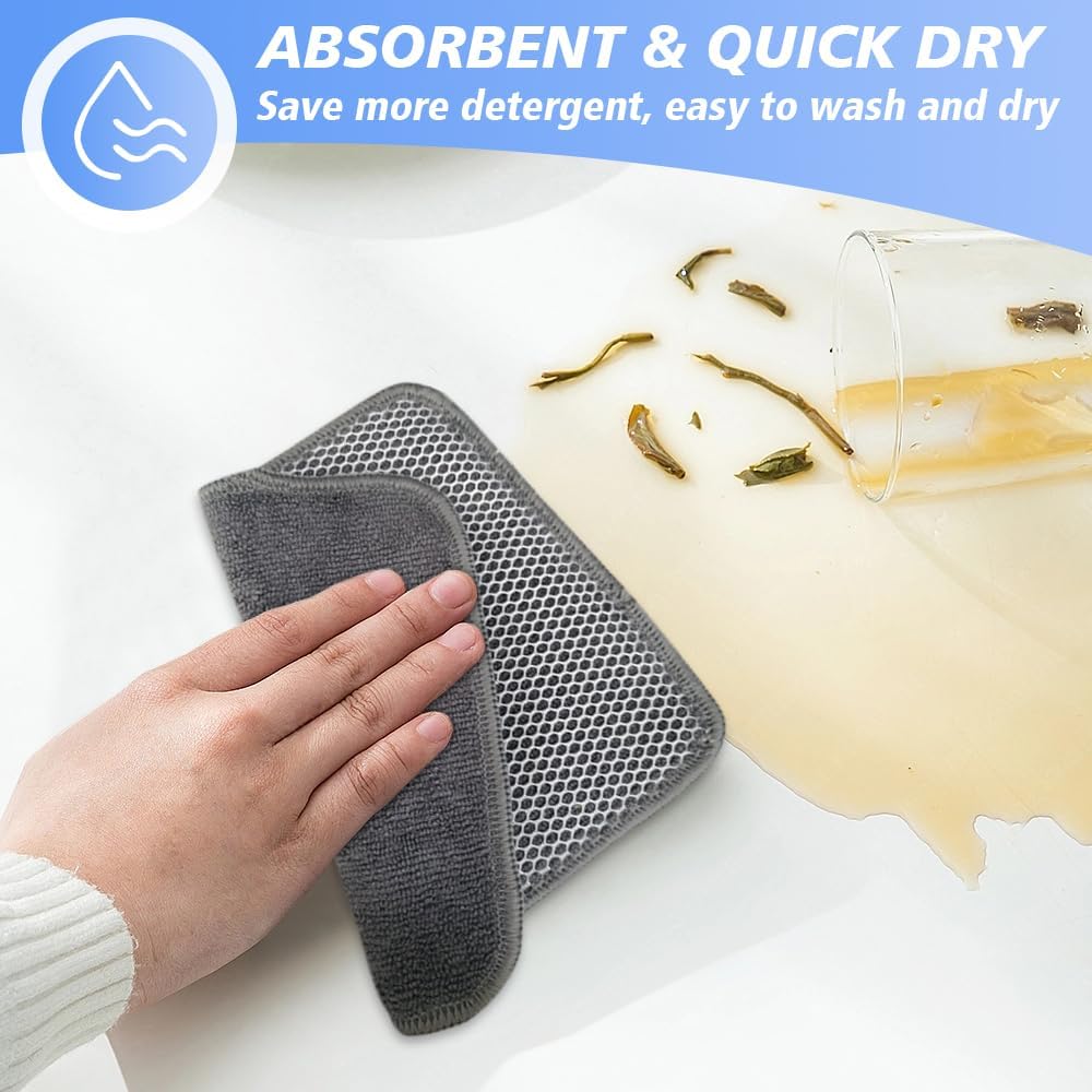 KinHwa Kitchen Washcloths for Dishes Absorbent Microfiber Dish Cloths Quick Dry Dish Rags with Poly