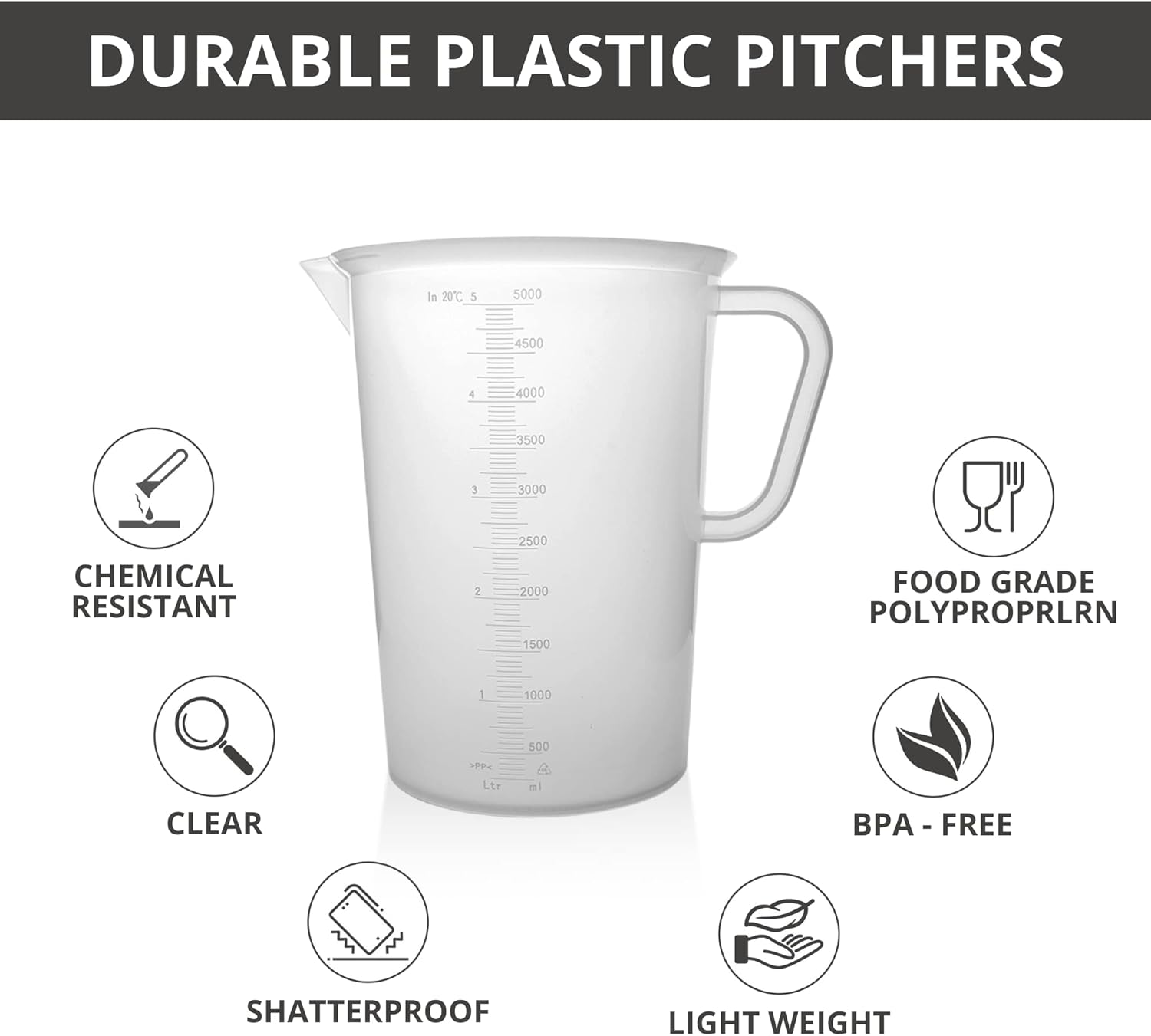 Plastic Graduated Measuring and Mixing Pitcher - 5000ml Plastic Graduated Measuring Pitcher - Soap