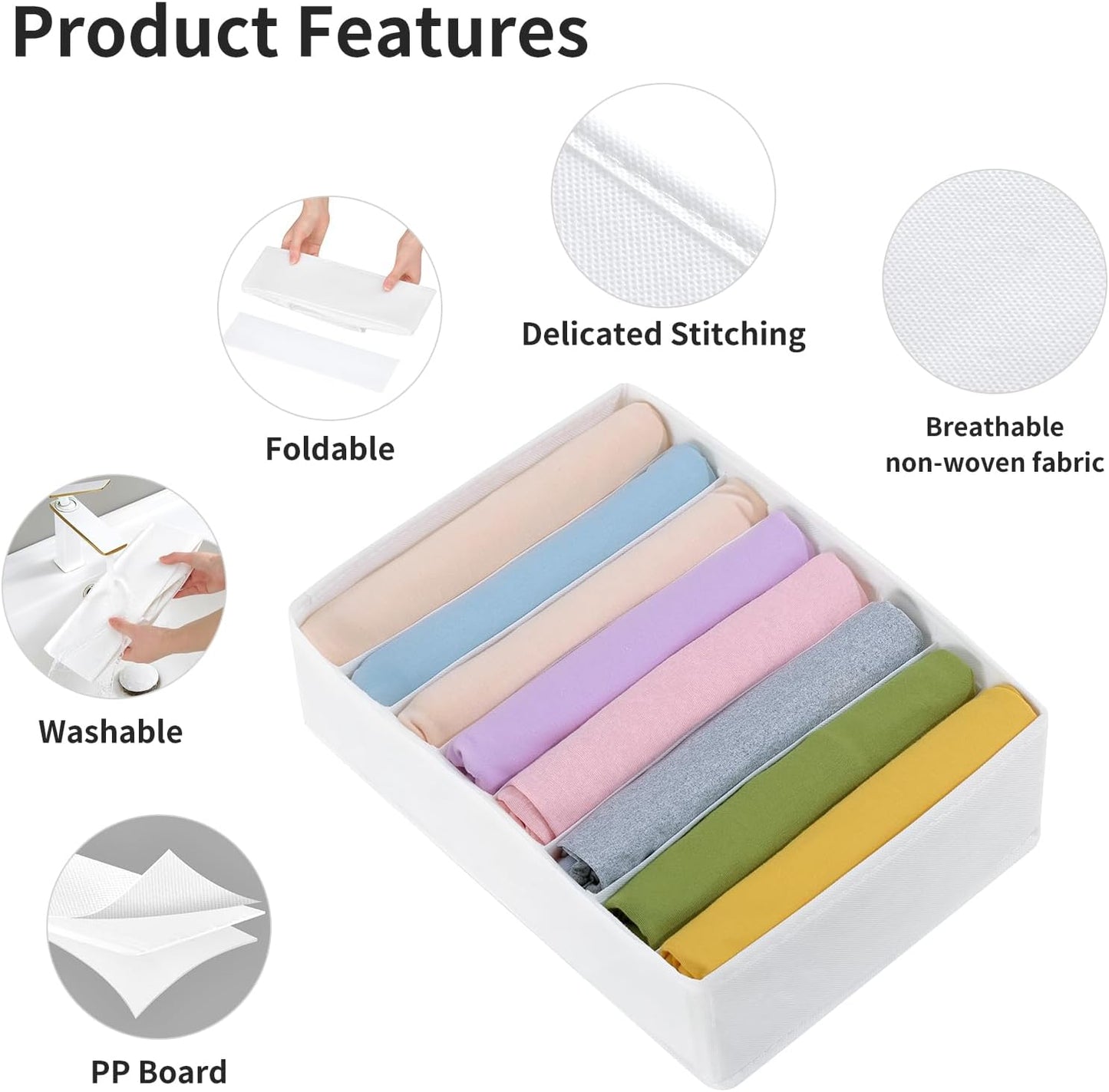 4 Packs T-shirt Drawer Organizers for Clothing,8 Grids Compartment Wardrobe Storage Box, Washable