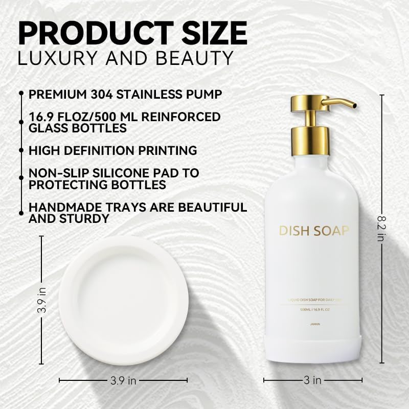 Glass Soap Dispenser Set by Janxin,Bathroom Soap Dispenser Set with Ceramic Tray,Luxury Bathroom