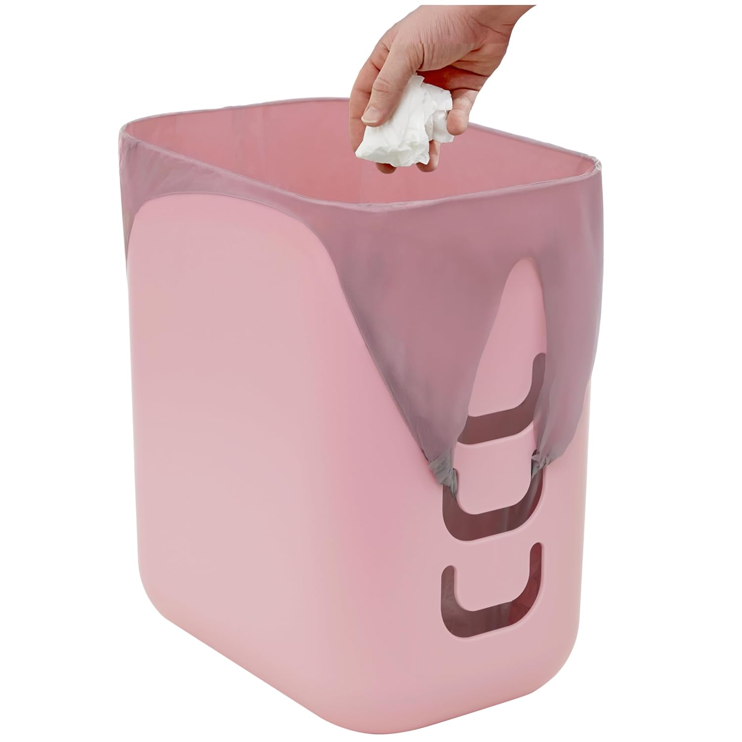 STORi Luup Bathroom Wastebasket, Secure Grocery Bags, Plastic Garbage Container for Vanity, Laundry