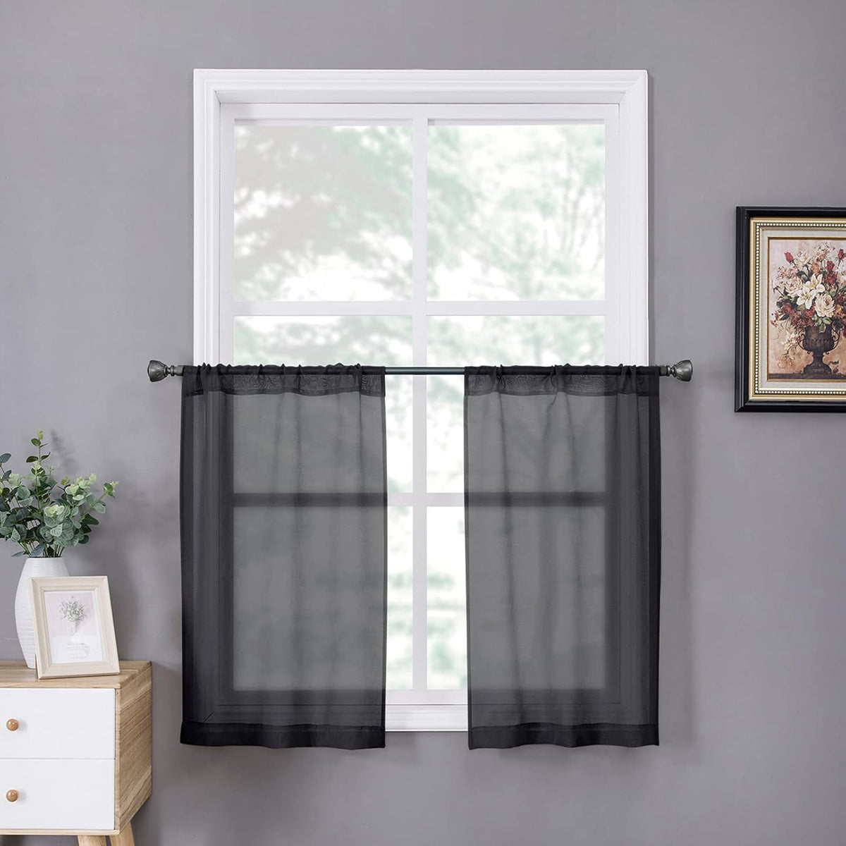 Tollpiz Short Sheer Tier Curtains Linen Textured Half Kitchen Curtain Sheers Light Filtering Rod