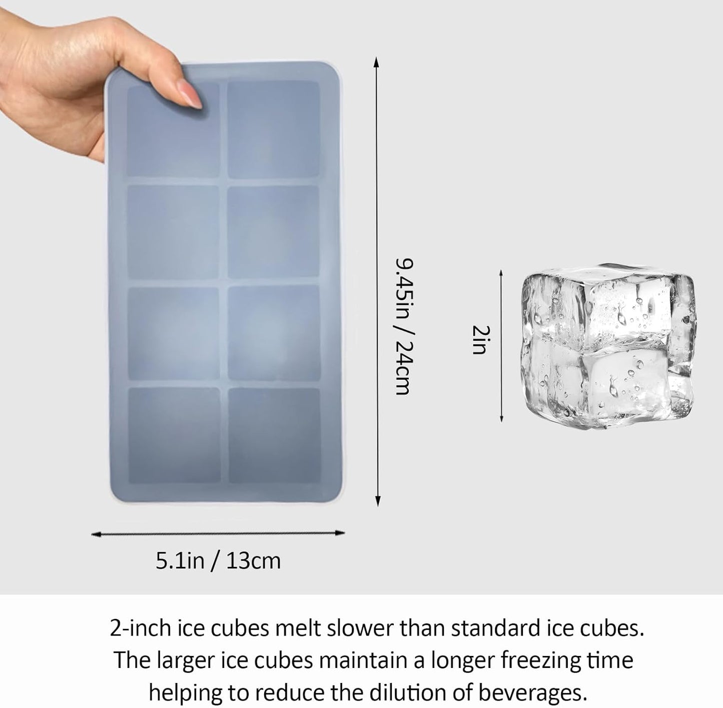 2 Pack Silicone 2 Inch Large Ice Cube Molds for Cocktails Wine Fruit and Bourbon Whiskey Easy