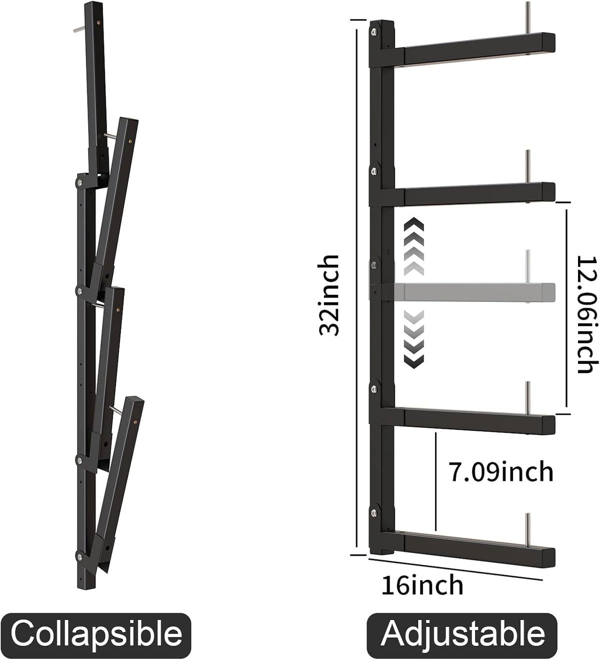Lumber Storage Rack, Upgrade Cantilever Folding Lumber Rack Wall Mount, Metal 8 Level 32 Inch