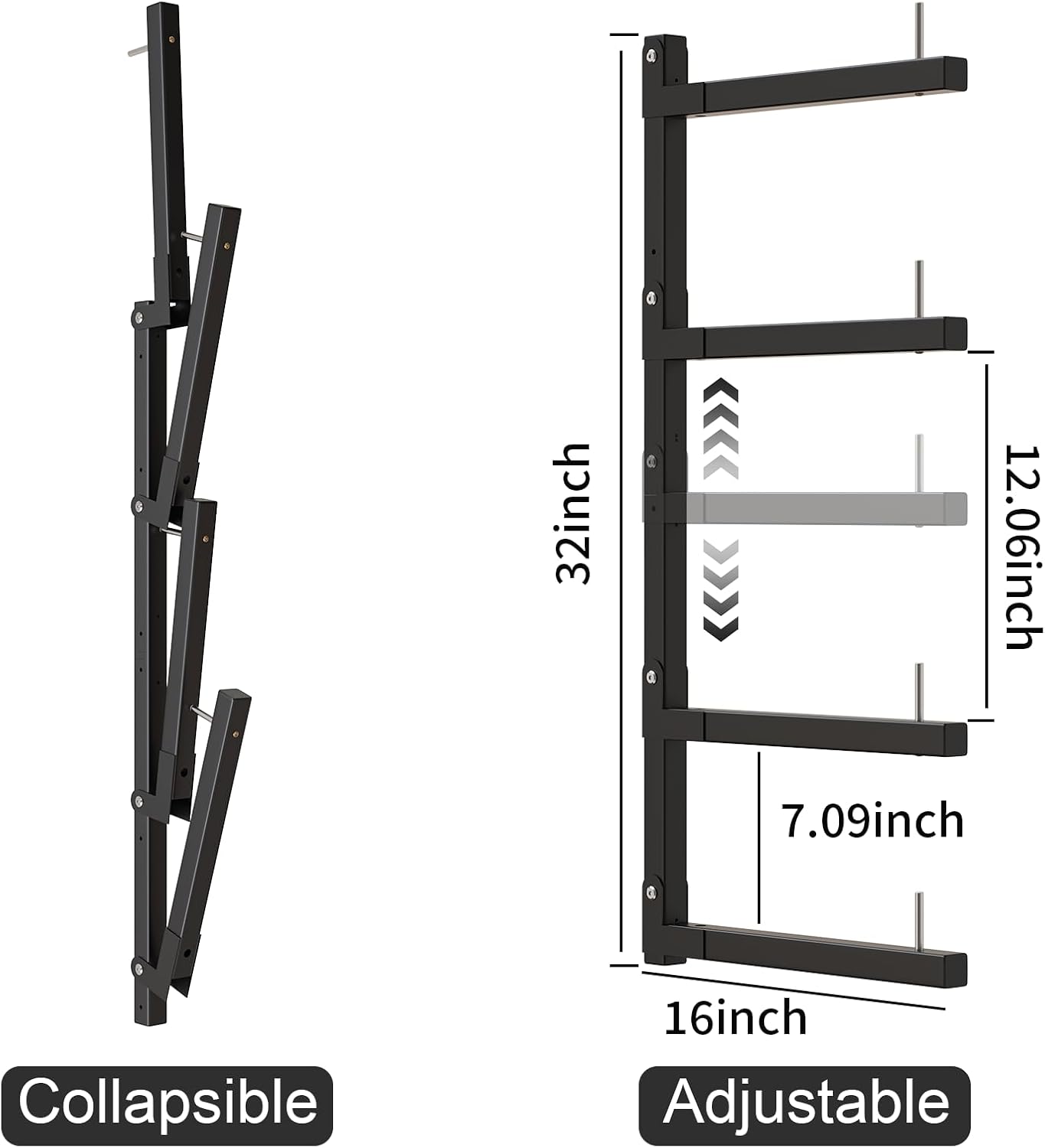 Lumber Storage Rack, Upgrade Cantilever Folding Lumber Rack Wall Mount, Metal 8 Level 32 Inch