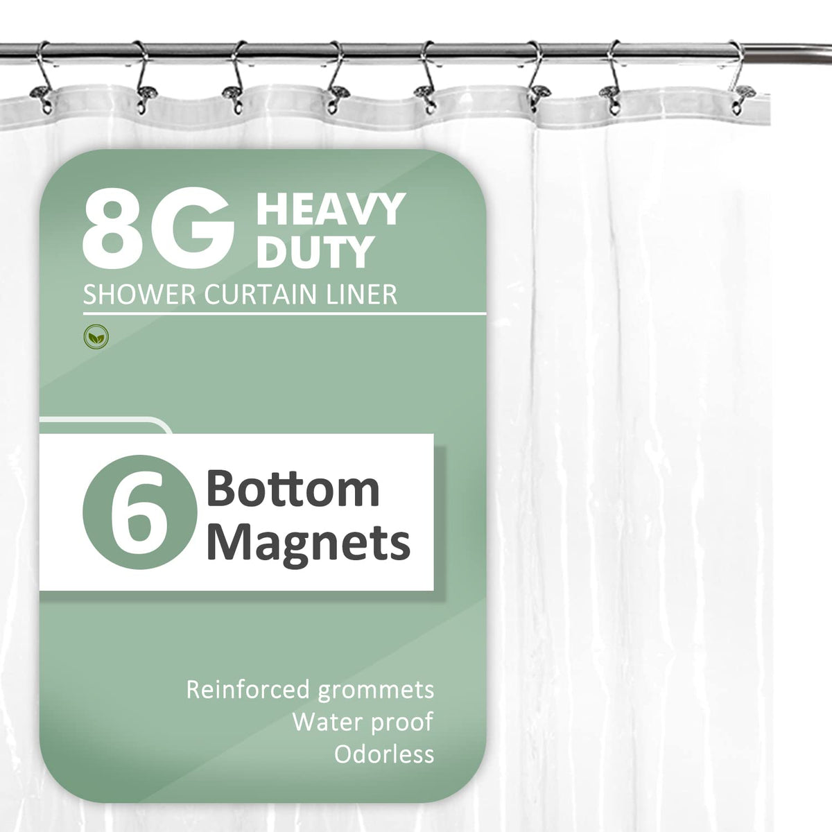 Barossa Design Heavy Duty Shower Curtain Liner with 6 Magnets, Clear, 72x72