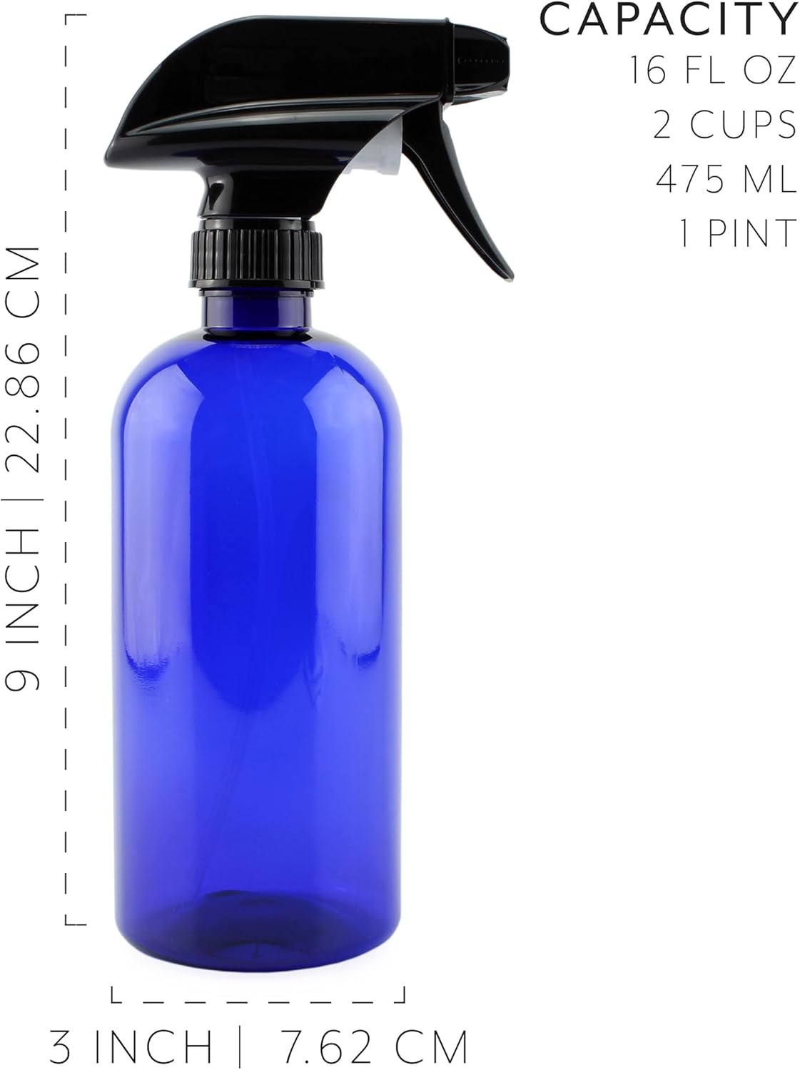 Cornucopia Brands 16oz Cobalt Blue PLASTIC Spray Bottles w/Heavy Duty Mist & Stream Sprayers and